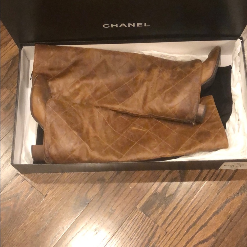 Chanel quilted knee high “riding” boots